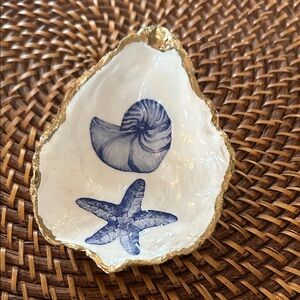 Gold Rimmed Oyster Shell Trinket Dish